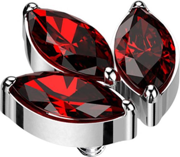 Star Piercing Dermal Anchor silber drei Ovalen Kristalle rot (Titan G23, ohne Messing)
