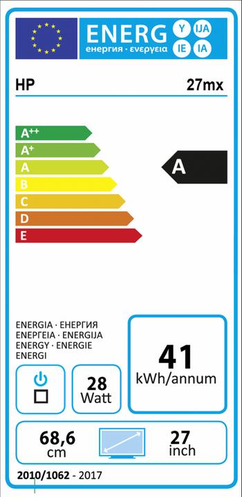 Energy Label HP 27MX (1920 x 1080 pixels, 27")