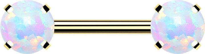 Actual product image Star Piercing Threadless barbell gold-plated front set with white opal (without brass, Surgical steel 316L)