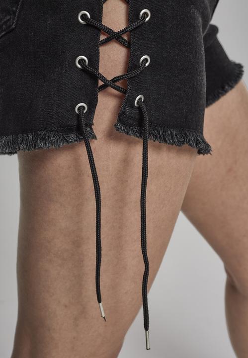 Actual product image Urban Classics Ladies Highwaist Denim Lace Up Shorts - 2202 (32)