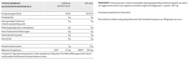 Nährwerte und Zutaten Sponser Creatine Pyrumax (280 Stück, Kapseln, 240 g)