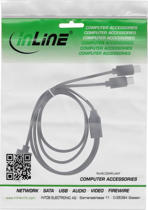 Produktbild InLine USB 2in1 Y-Ladekabel, 1x USB-A Stecker an 2x USB-C Stecker, schwarz, 0,5m (0.50 m, USB 2.0)