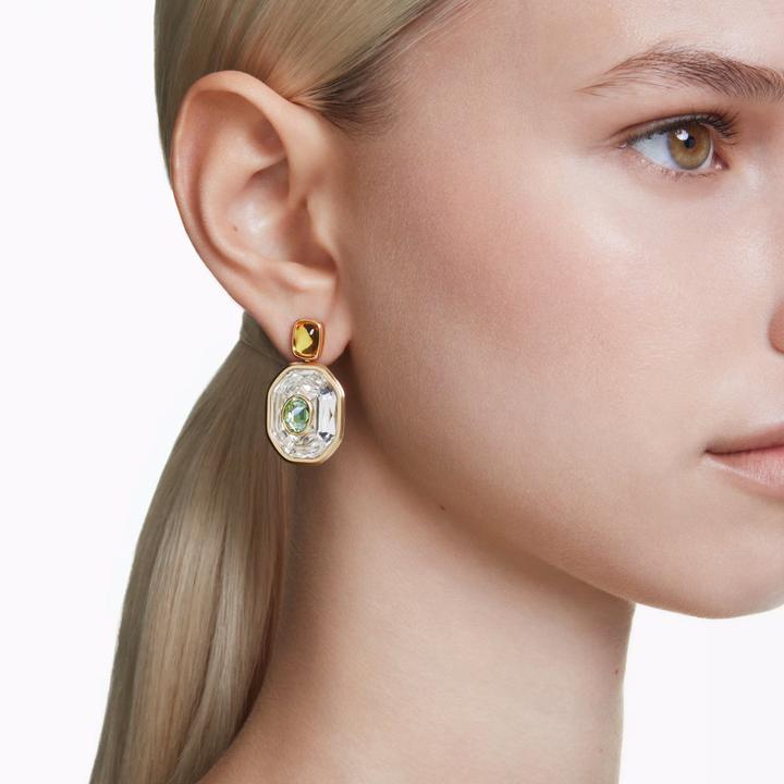 Actual product image Swarovski Chroma Drop Ohrhänger Asymmetrisches Design Oktagon Schliff Mehrfarbig Gold (Swarovski Metal)