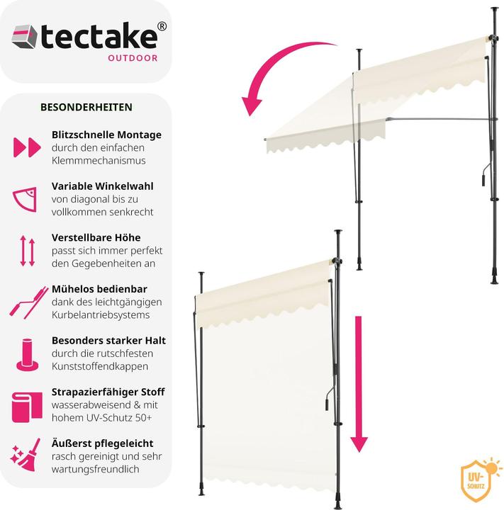 Produktbild tectake Klemmmarkise mit Handkurbel, höhenverstellbar (2 m)