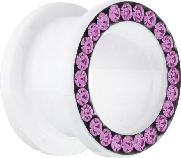 Image du produit Star Piercing Flesh Tunnel blanc avec cristal rose (sans laiton, Acrylique)