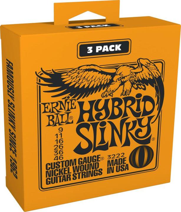 Produktbild Ernie Ball Saitensatz, Slinky Nickel 3er Pack, Hybrid 09-46 (6 x, E-Gitarre, 0.05")