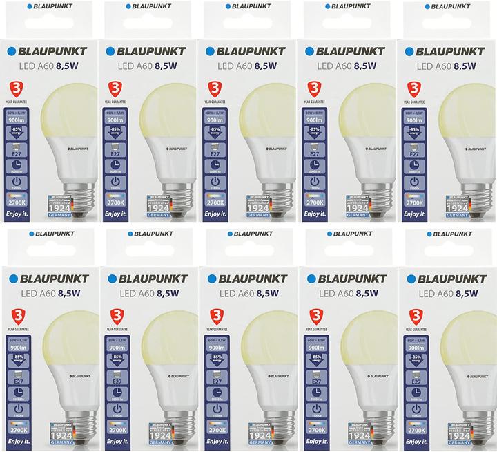 Immagine prodotto Blaupunkt Lampadina LED E27 - 9W - Bianco caldo 2700K - Lampadine a LED - Confezione da 10 (E27, 9 W, 900 lm, 10 x, E)