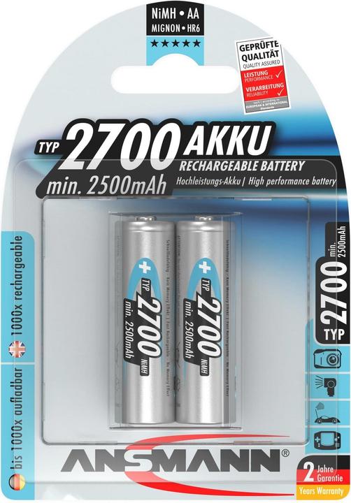 Ansmann 1x2 Akku 2700 Mignon AA 2500 mAh (1 Stk., AA, 2700 mAh)