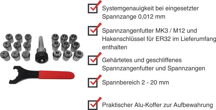 Produktbild Paulimot ER32-Spannzangen-Set 2 - 20 mm MK3 / M12 im Alu-Koffer