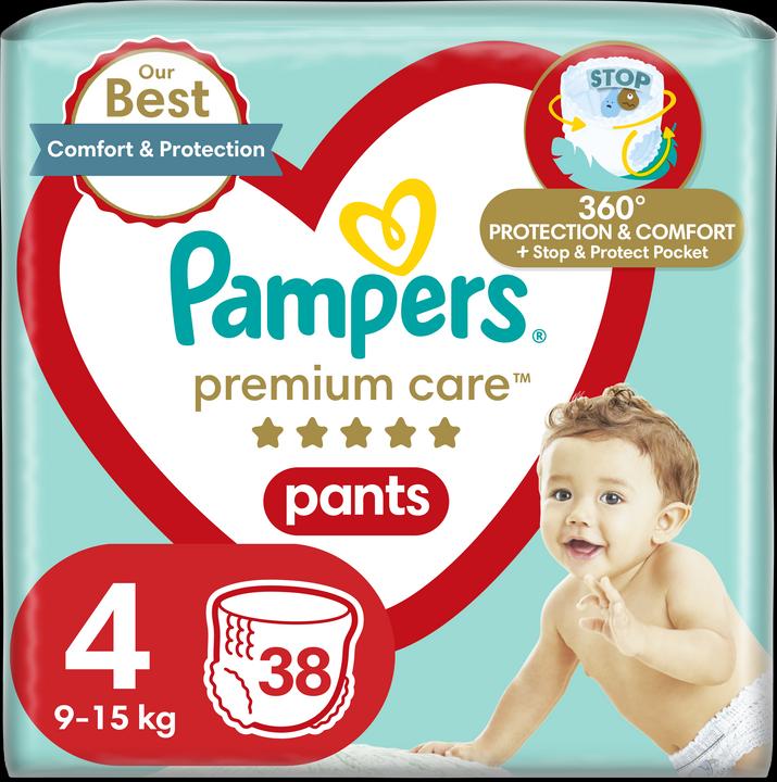 Image du produit Pampers Premium Care 4 tailles de couches-culottes, 38 culottes, 9-15kg (Taille 4, Pack, 38 pièce(s))