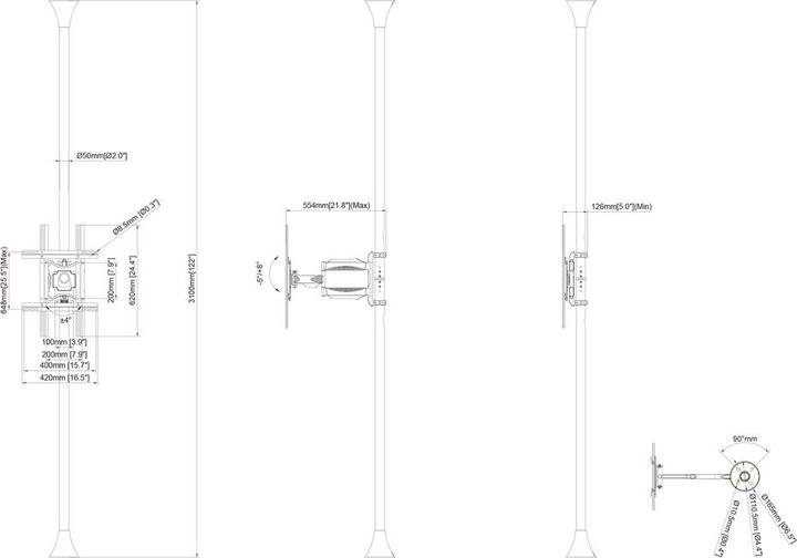 Actual product image Multibrackets Floor-ceiling mount 1x, 40"-65", VESA 100x100