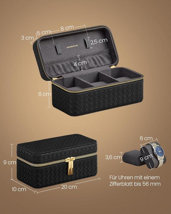 Produktbild Songmics Uhren Aufbewahrung Box für 3 Uhren Grau