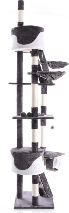 Actual product image Wiltec Cat Tree Scratching Post Climbing Tree 240-260cm in Grey/White with Caves, Hammocks and Platforms (260 cm, Grey, White)