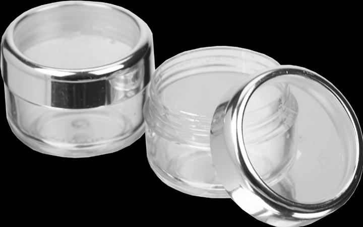 Produktbild Kosmetik-Dose, Kunststoff, Silber/Glashell für 6 ml, Ø 2,9 cm, Höhe: 2 cm