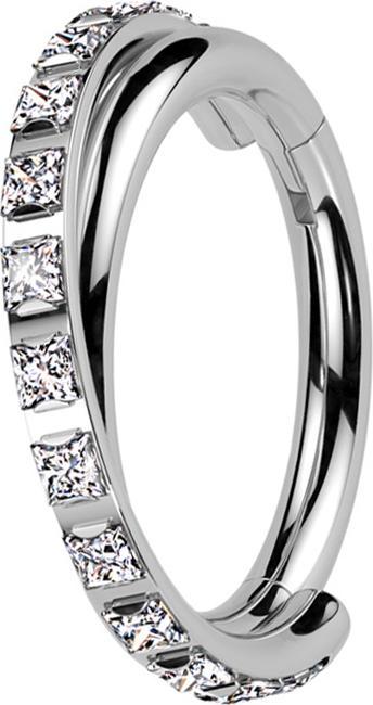 Star Piercing Micro Segmentring klappbar silber gekreuzt seitlich quadratische Kristalle silber (ohne Messing, Titan G23)