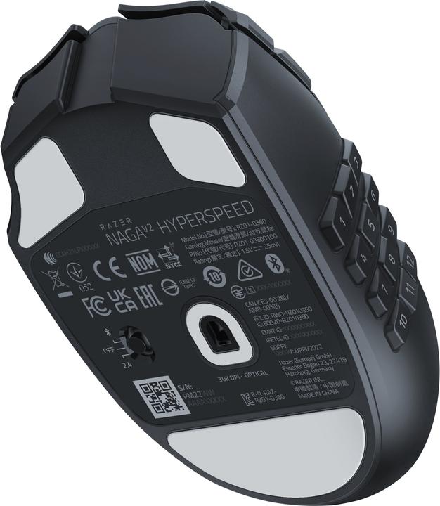 Image du produit Razer Naga V2 HyperSpeed pour le jeu, 2,4 GHz, Bluetooth, Sans fil, Noir (Sans fil)