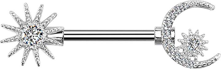 Immagine prodotto Star Piercing Barbell silber Mond und Sonne (Ottone, Acciaio chirurgico 316L)