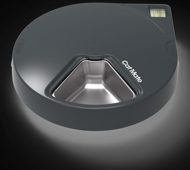 Image du produit Cat Mate Five-meal Automatic Pet Feeder with Stainless Steel Bowl Inserts (C500) - Anthracite Grey