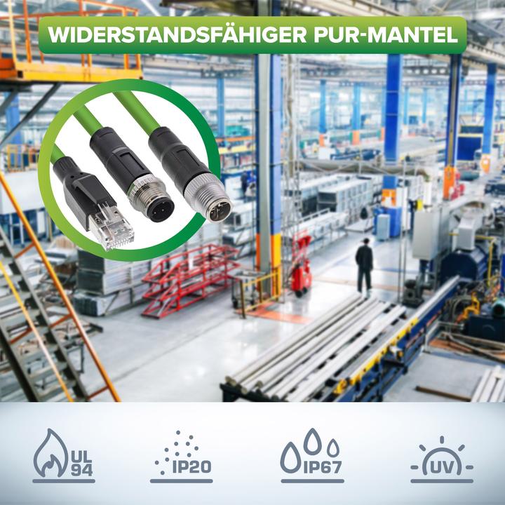 Produktbild InLine Industrie Netzwerkkabel, M12 8-pin X-kodiert Stecker zu RJ45 Stecker, Cat.6A PUR, 20m (SF/UTP, CAT6a, 20 m)