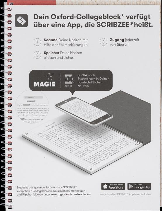 Actual product image Oxford RECYCLING - college notepad squared (A5+, Checked, Soft cover)