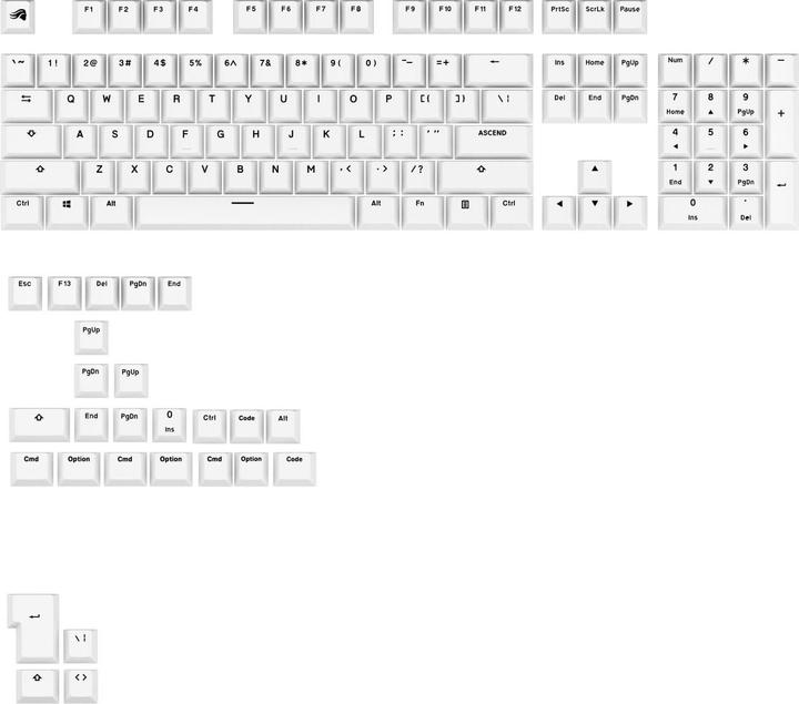 Image du produit Glorious GPBT Basics Keycaps, ANSI Layout (US), PBT, Dye-Sub - Blanc classique