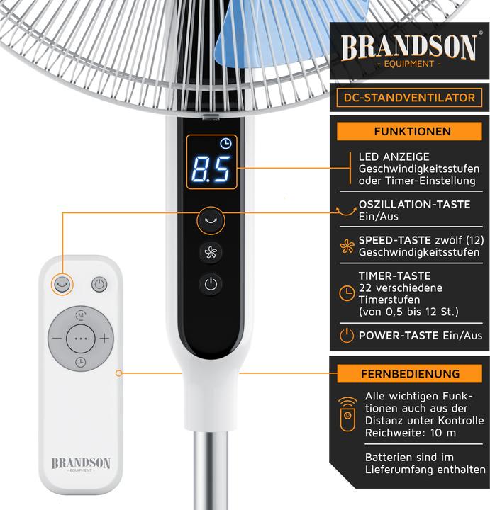 Produktbild Brandson Standventilator, DC Motor, Fernbedienung, energiesparend, Timer, leise, 80° Oszillation, 12 Stufen (56 dB)