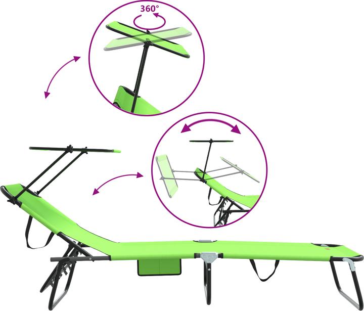 Produktbild VidaXL Faltliege 2 Stück mit Sonnendach Grün 600D Oxford-Stoff (56 cm)
