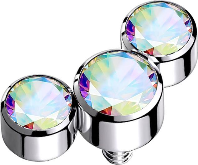 Star Piercing Dermal Anchor silber drei Kristalle multicolor (Chirurgenstahl 316L)