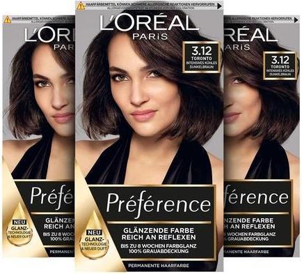 Actual product image L'Oréal Paris L'Oréal, Paris Préférence, hair colour, Toronto, 183 g (3.12 Intense cool dark brown)