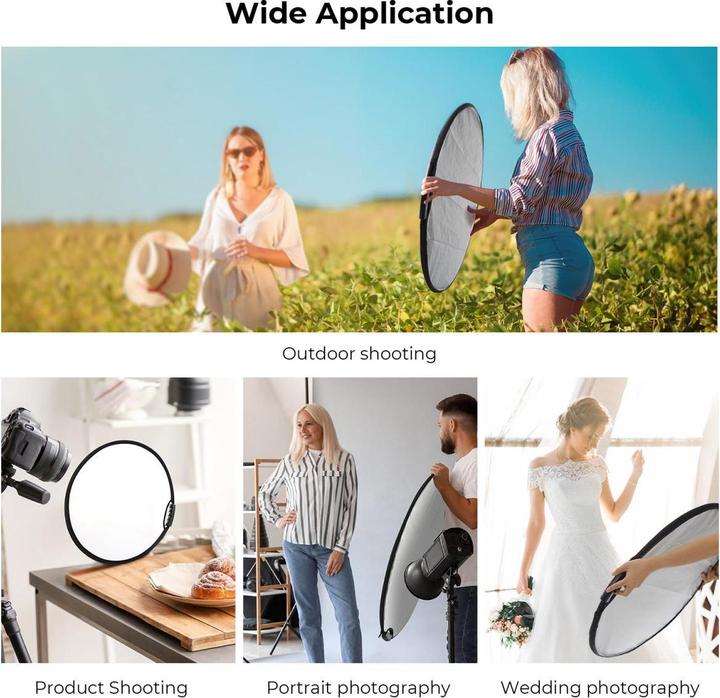 Image du produit K&F Concept Réflecteur circulaire 5 en 1 pour la photographie 107cm avec poignée Gold Sliver Black White (110 cm)