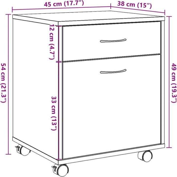 Produktbild VidaXL Rollcontainer Rollschrank Bürocontainer Büroschrank Schrank Artisan-Eiche (45 x 38 x 54 cm)