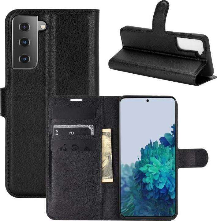 Produktbild AM-Handyzubehör Lederhülle mit Geldbörse Samsung Galaxy S21 5G - Schwarz