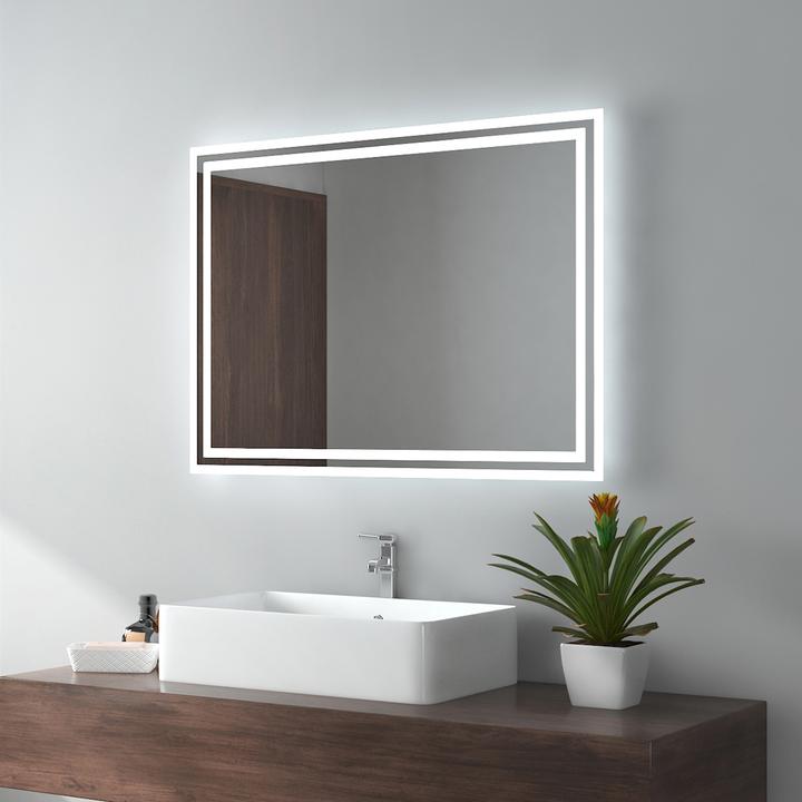 Actual product image Emke Bathroom Mirror With Lighting 80*60cm,Fog-Free, 3000K/6500K,Bouton Switch