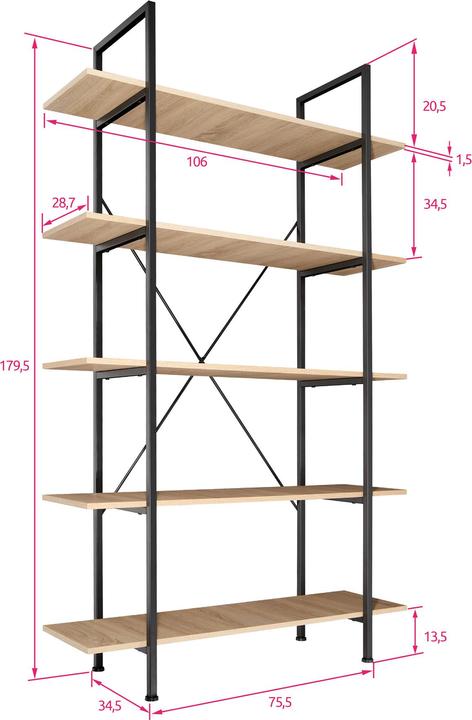 Produktbild tectake Regal Glasgow (106 x 34.5 x 179.5 cm)