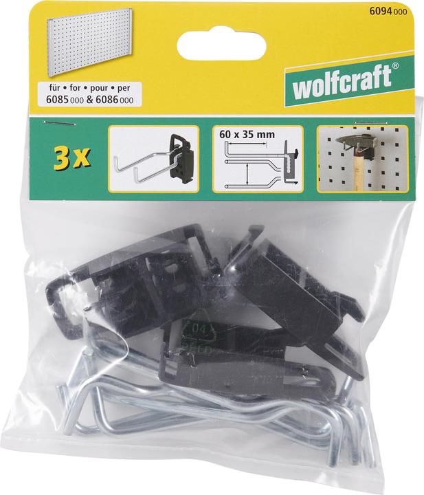 Image du produit wolfcraft wolfcraft 3 crochets doubles pour parois perforées 60x35mm WSS