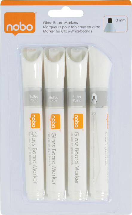 Nobo Marqueur pour panneau de verre (Blanc, 3 mm, 4 x)