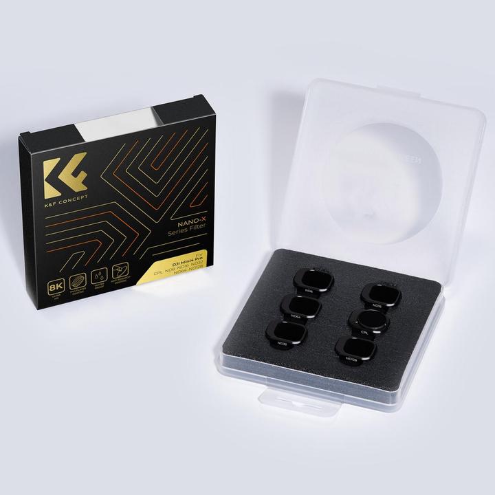 Actual product image K&F Concept 6pcs Filter Kit, CPL+ND8+ND16+ND32+ND64+ND128, HD, Anti-Reflection Green Coating, Waterproof and Scr (Drone filters, DJI Mini 4 Pro)