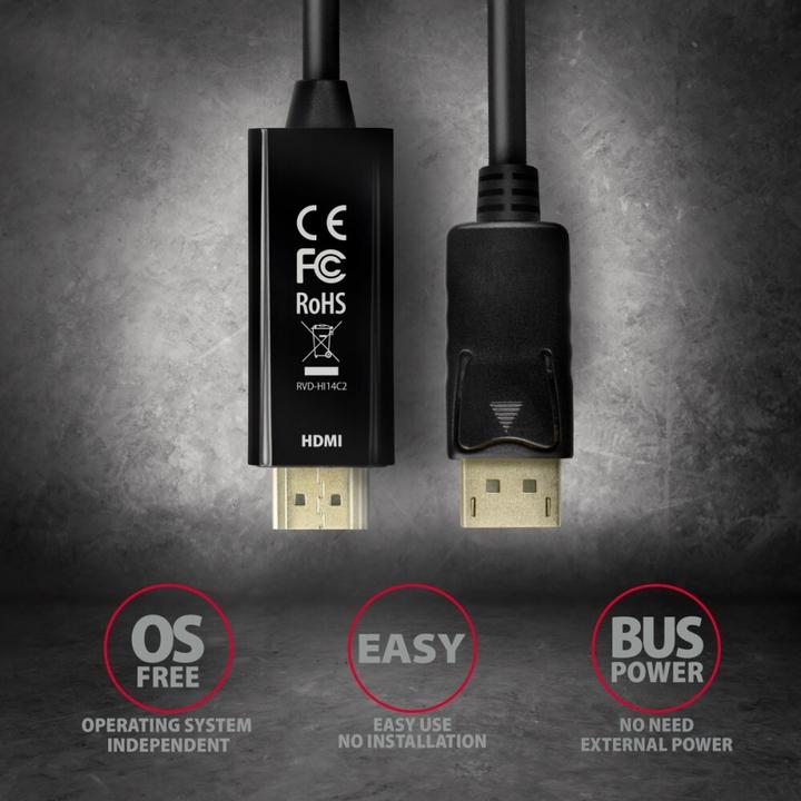 Produktbild Axagon RVD-HI14C2 DisplayPort zu HDMI Adapterkabel, 4K/30 Hz, 180 cm lang (1.80 m, HDMI)