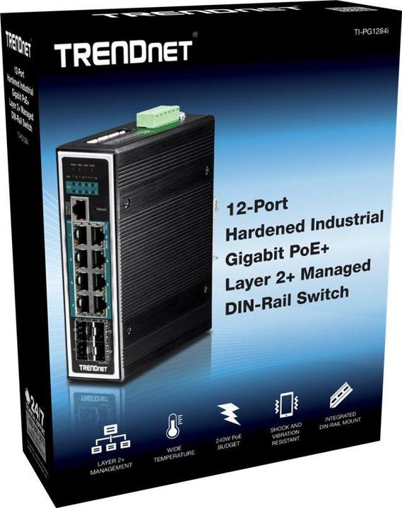 Produktbild Trendnet 8x POE+, 4x SFP 17.86 Mpps, CLI, HTTP/HTTPS, SNMP, IGMP, VLAN, QoS (8 Ports)