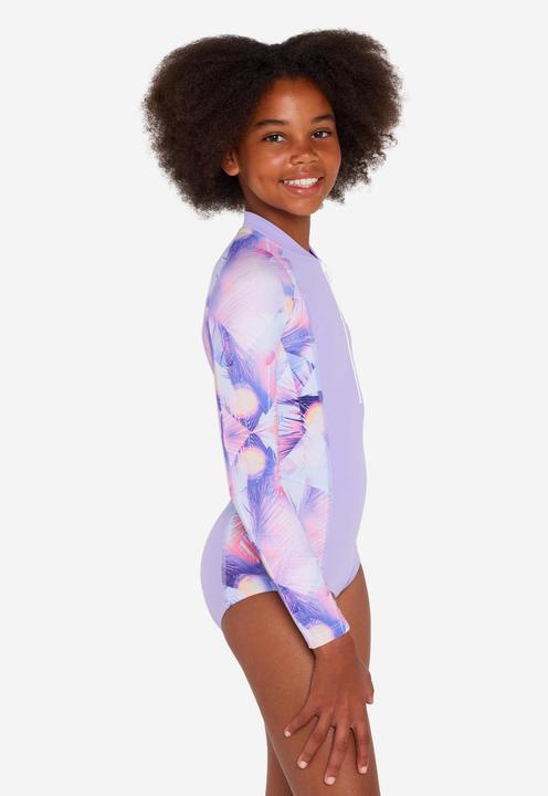 Actual product image Olaian Badeanzug langarm Surfen Mädchen Frontreissverschluss Lucy 500 violett