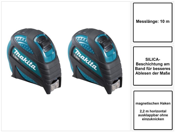 Image du produit Makita B-57168 Mètre ruban 10 m Mètre ruban avec crochet magnétique - 2 pièces (M)