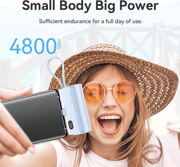 Actual product image Vention LED Display 4800mAh Power Bank (USB-C + Lightning + USB-C) 22.5W White Foldable USB-C Type (4800 mAh, 18 W, 17760 Wh)
