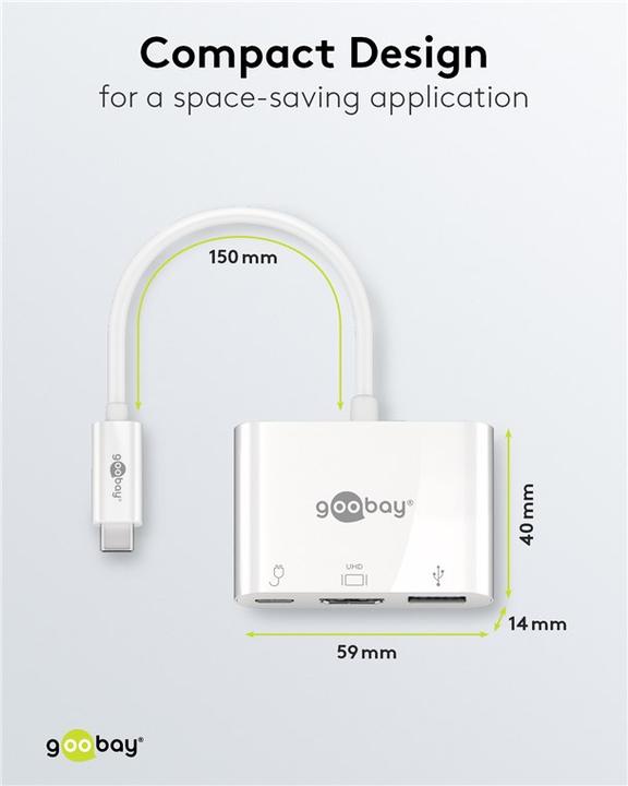 Actual product image Goobay USB-C™ Multiport Adapter HDMI, White, 0.15 m (USB-C, 3 Ports)