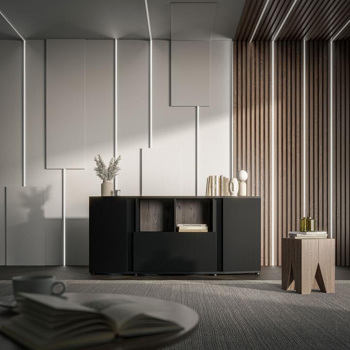 Immagine prodotto Cama Cassettiera MICHELLE 178x35-47xH82 nero/rovere vichingo (178 x 47 x 82 cm)