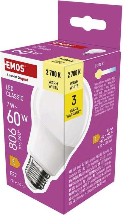 Actual product image Emos Classic A60 (E27, 7 W, 806 lm, 1 x, E)
