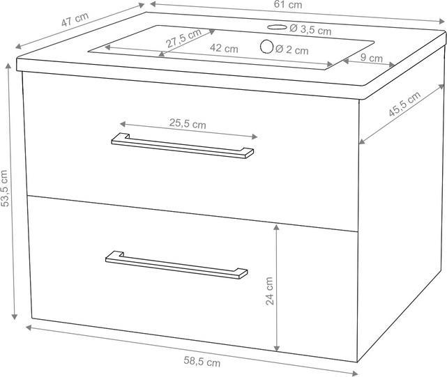 Produktbild Mendler Premium Waschbecken + Unterschrank, Waschbecken Waschtisch, hochglanz 60cm - weiss