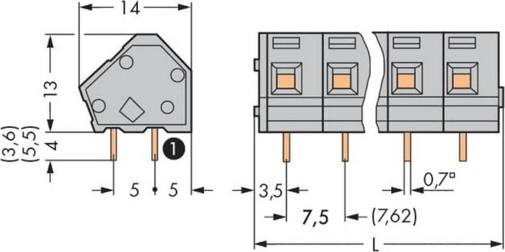Image du produit Wago 236-508 Bornier pour circuit imprimé 0,08-2,5 mm² gris