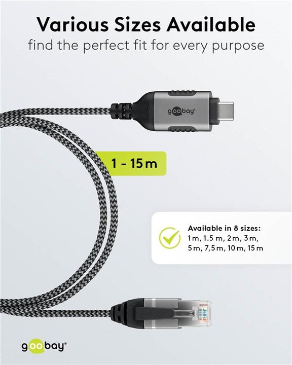 Immagine prodotto Goobay Cavo Ethernet da USB-C 3.1 a RJ45, sottile, 10 m (USB 3.1, RJ45 (1x))
