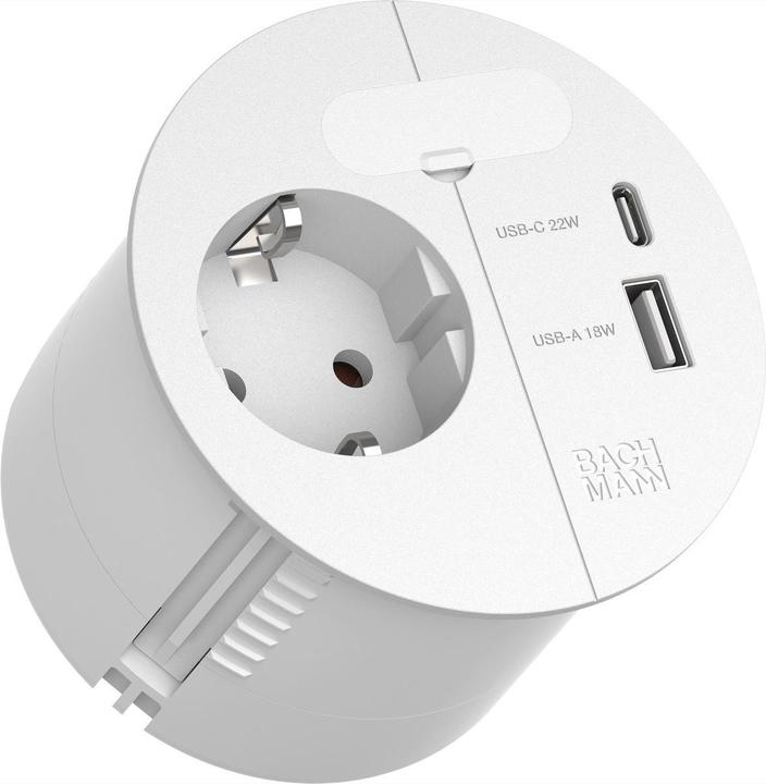 Bachmann LOOP IN CHARGE socket outlet USB A/C angled plug, white (938.301) (1 x, CEE 7/3, 2 m)