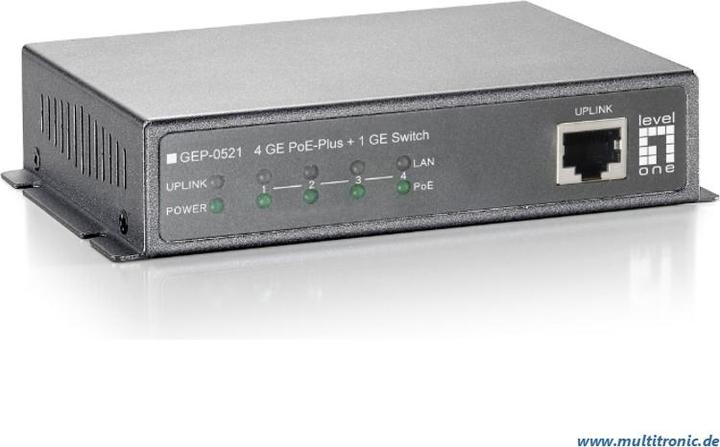 Actual product image LevelOne Level One GEP-0521: 4 GE PoE-Plus + 1 GE (5 Ports)